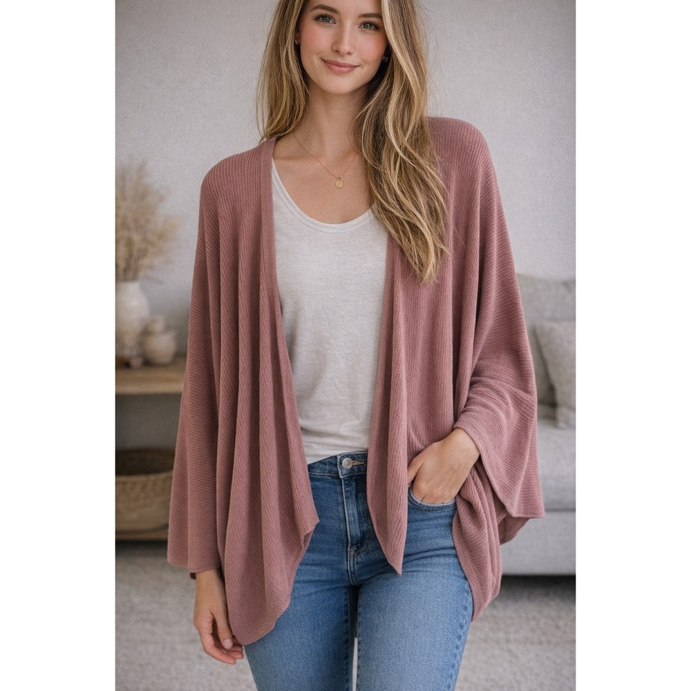Lululemon Open Front Cardigan Wrap Mauve Pink M/L Cozy Drape Cashmere Blend